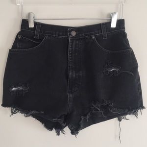Vintage Distressed Black Denim Cutoff Jean Shorts